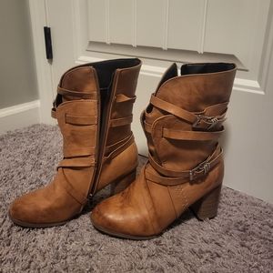 Retro Strappy Booties, 38, Cognac